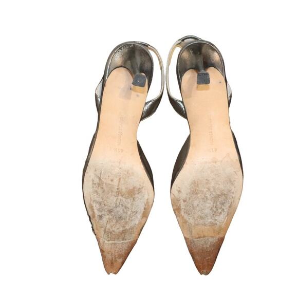 Manolo Blahnik Pewter Leather Carolyne 50 Pointed Toe Slingback Pumps Sz 41.5 - Picture 10 of 12